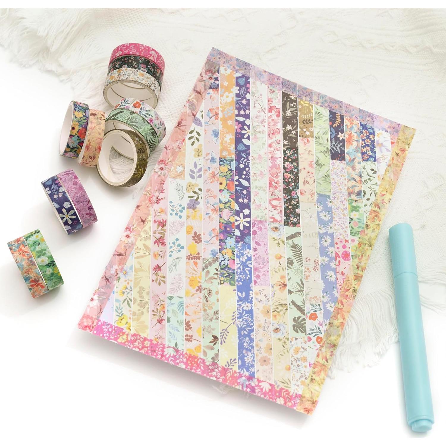 Paquete de 50 Rollos de Cinta Washi YUBBAEX Floral 10mm x 2m