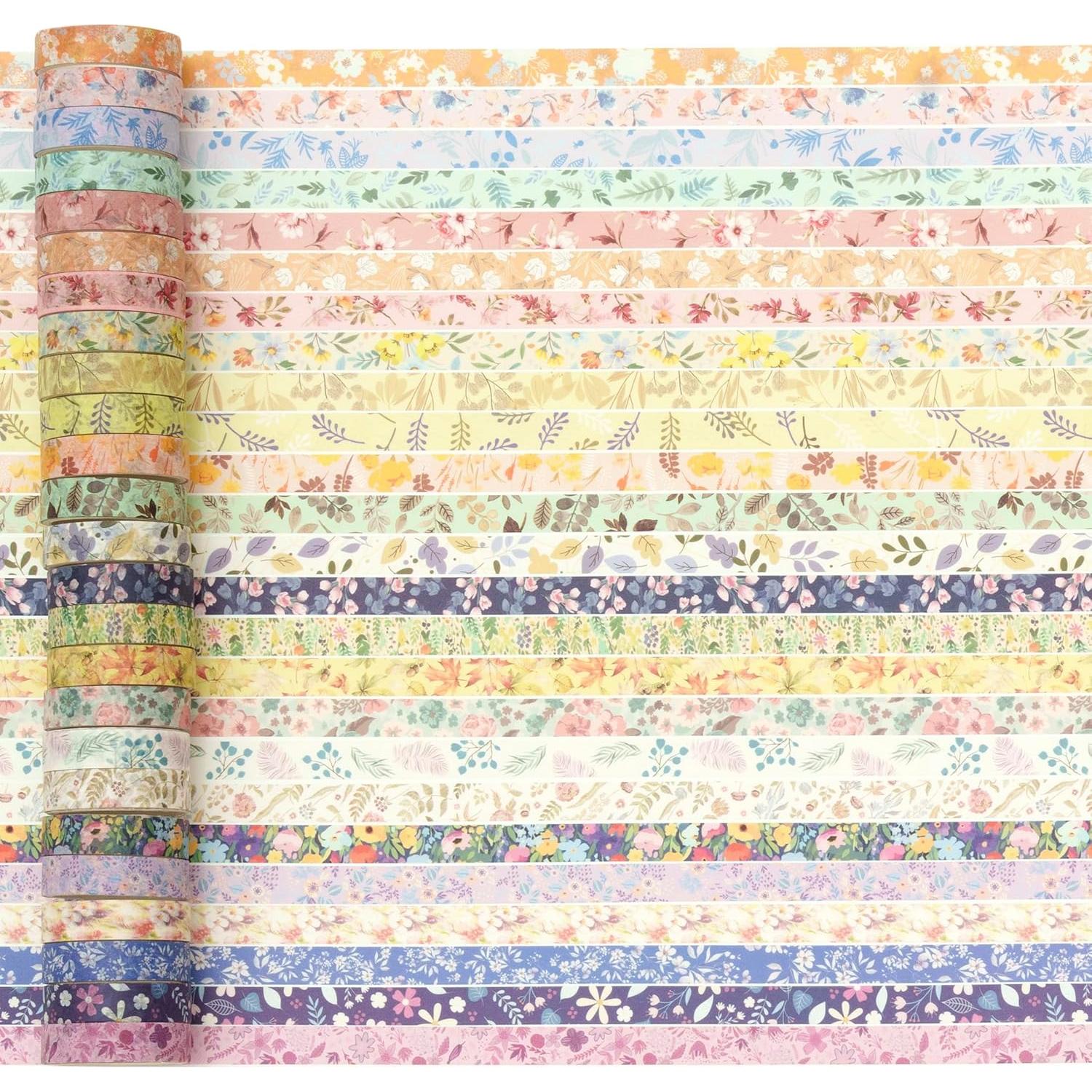 Paquete de 50 Rollos de Cinta Washi YUBBAEX Floral 10mm x 2m