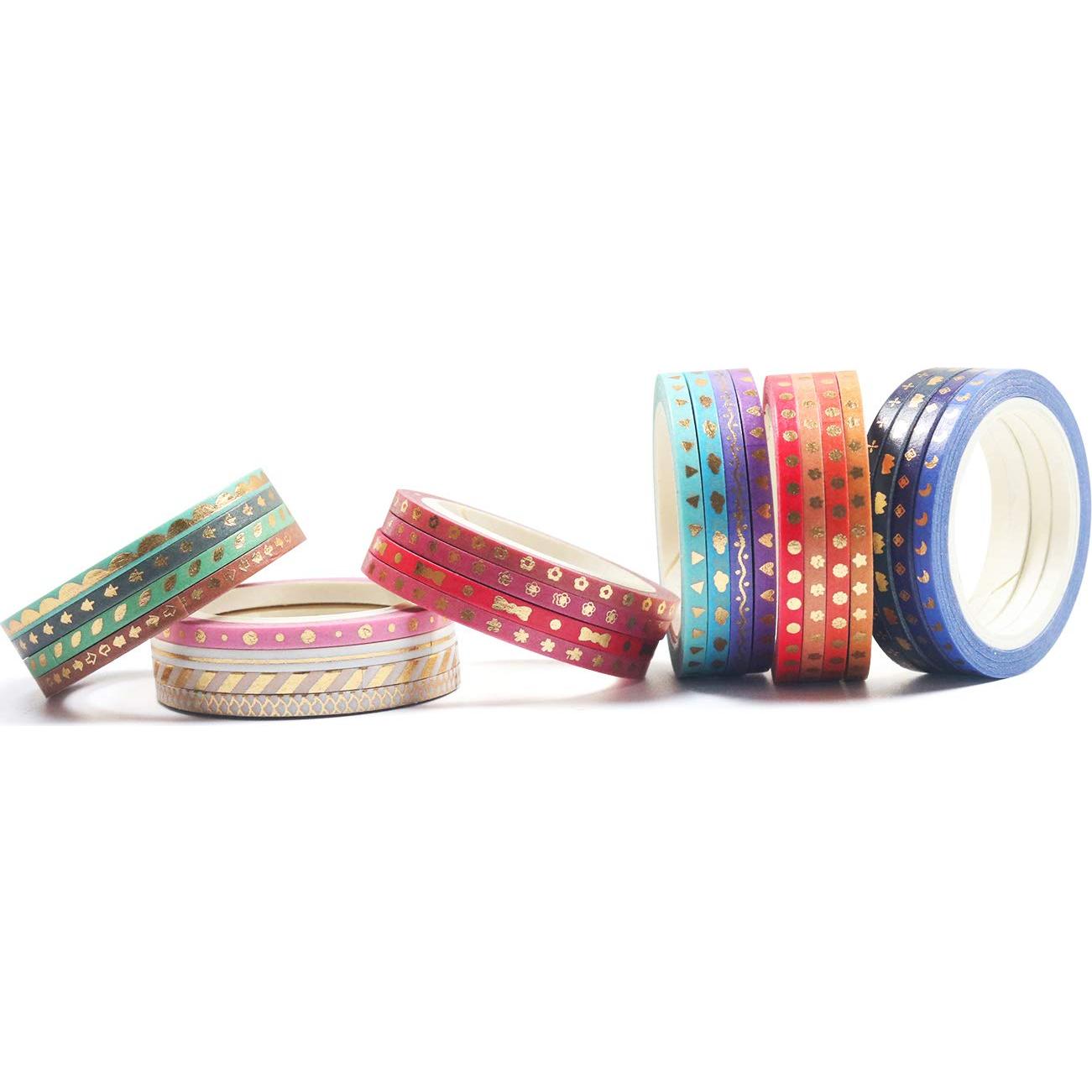 Conjunto de Cinta Washi Delgada Yubbaex 24 Rollos 3mm Dorado