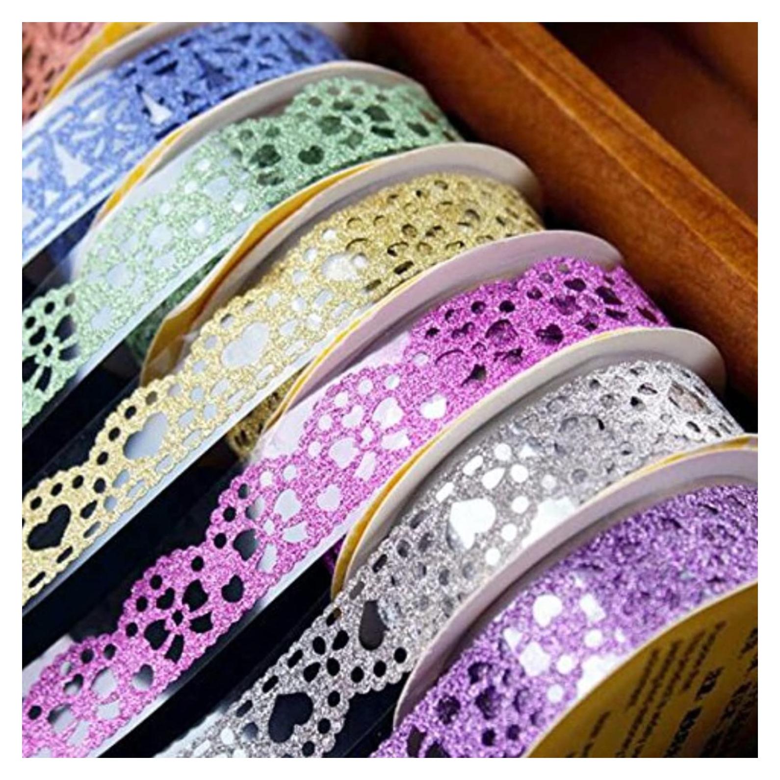 Cinta Washi de Encaje Brillante SallyFashion - 6 Rollos 100x1.8cm