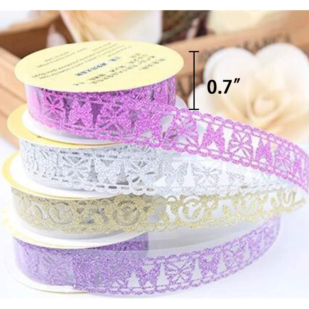 Cinta Washi de Encaje Brillante SallyFashion - 6 Rollos 100x1.8cm