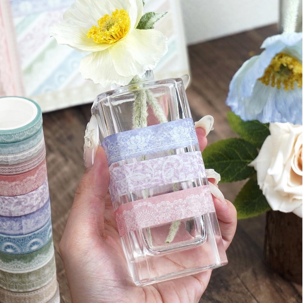 Juego de Cinta Washi Zellykool 12 Rollos Encaje 15mm y 7.5mm