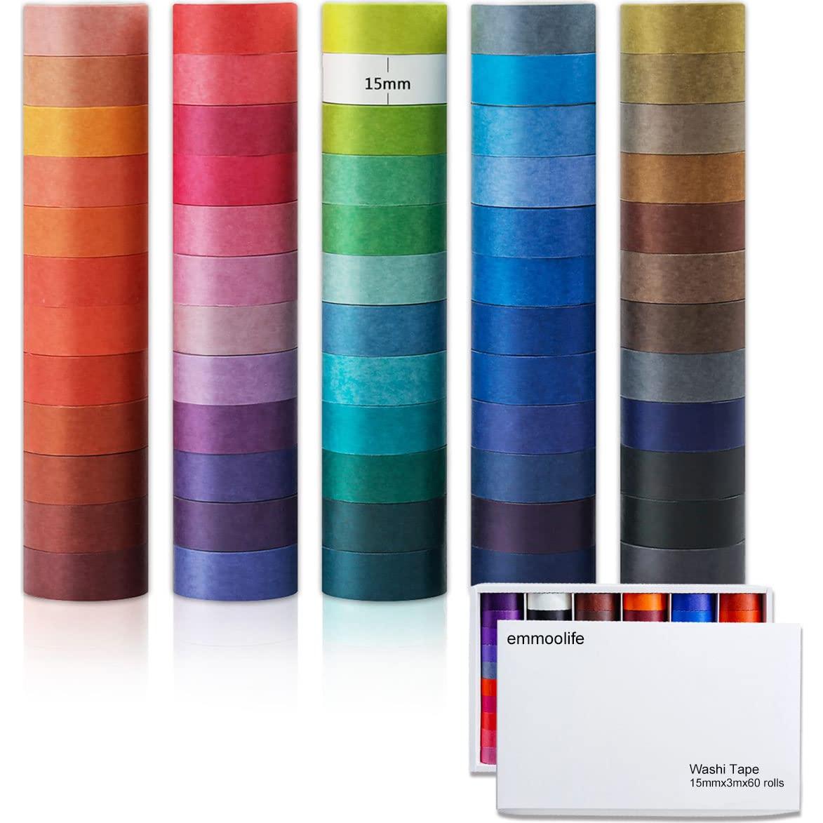 Juego de 60 Rollos de Cinta Washi Emmoolife 15mm x 3m Multicolor