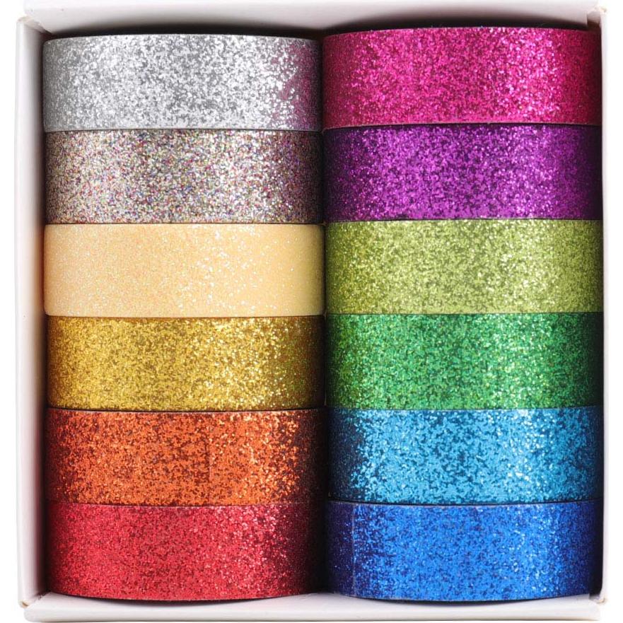 Set de Cinta Washi DIY Tesuivra - 12 Rollos Brillantes 15mm x 3m