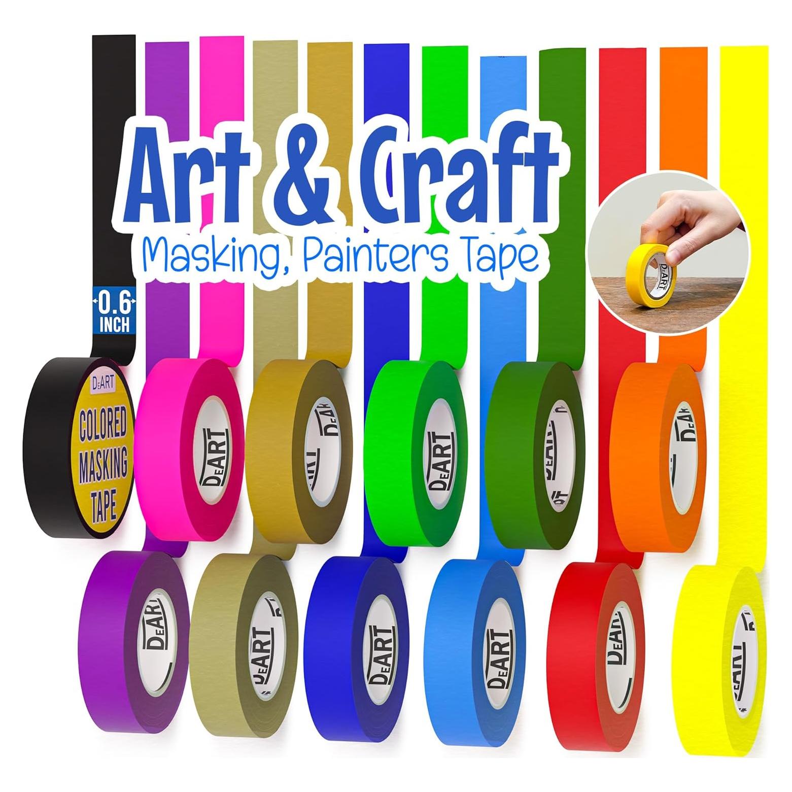 Paquete de 12 Cintas de Enmascarar DEART 10.06m x 1.52cm Colores