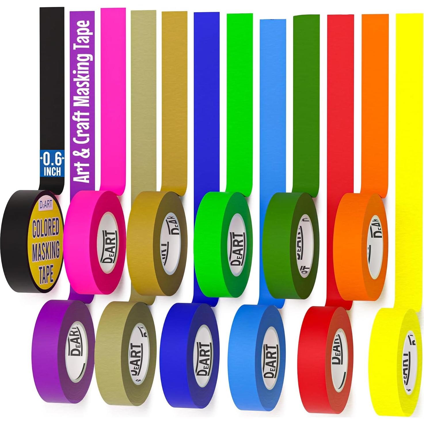 Paquete de 12 Cintas de Enmascarar DEART 10.06m x 1.52cm Colores