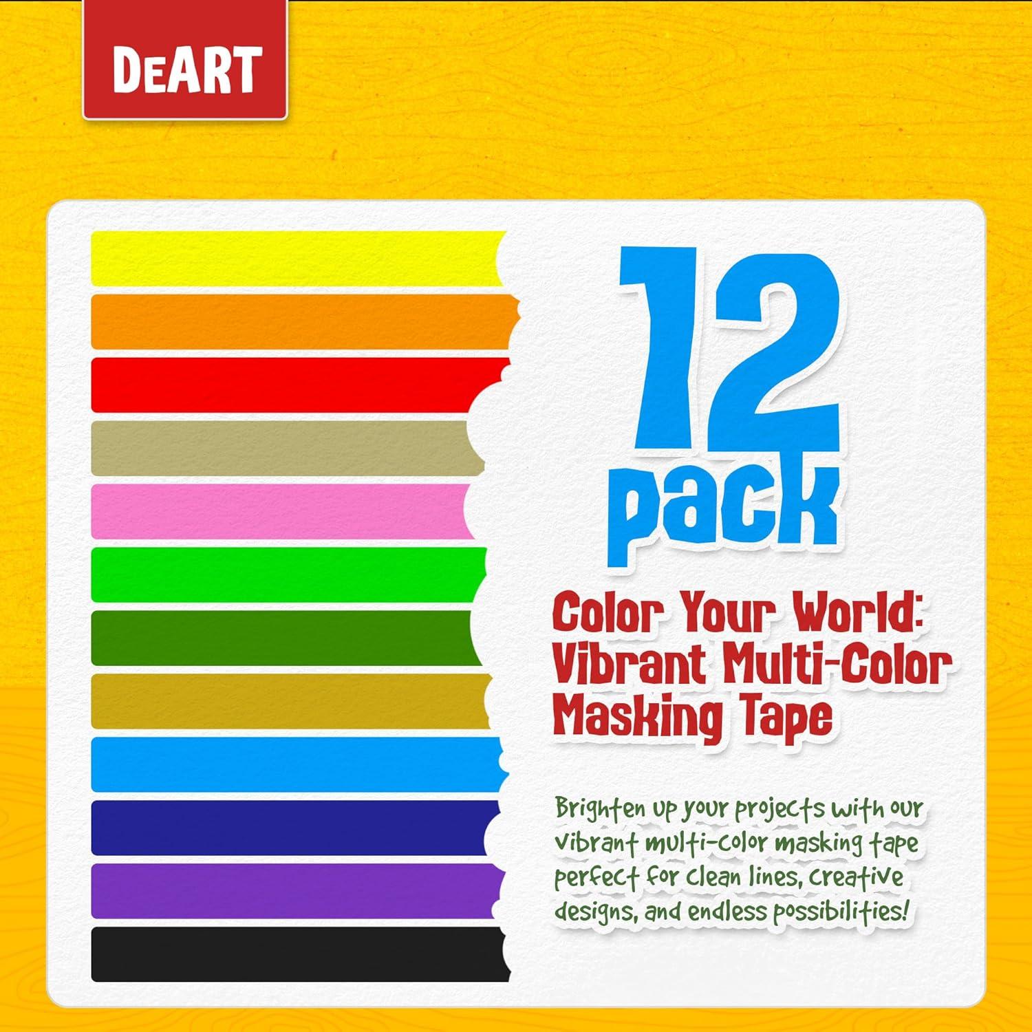 Paquete de 12 Cintas de Enmascarar DEART 10.06m x 1.52cm Colores