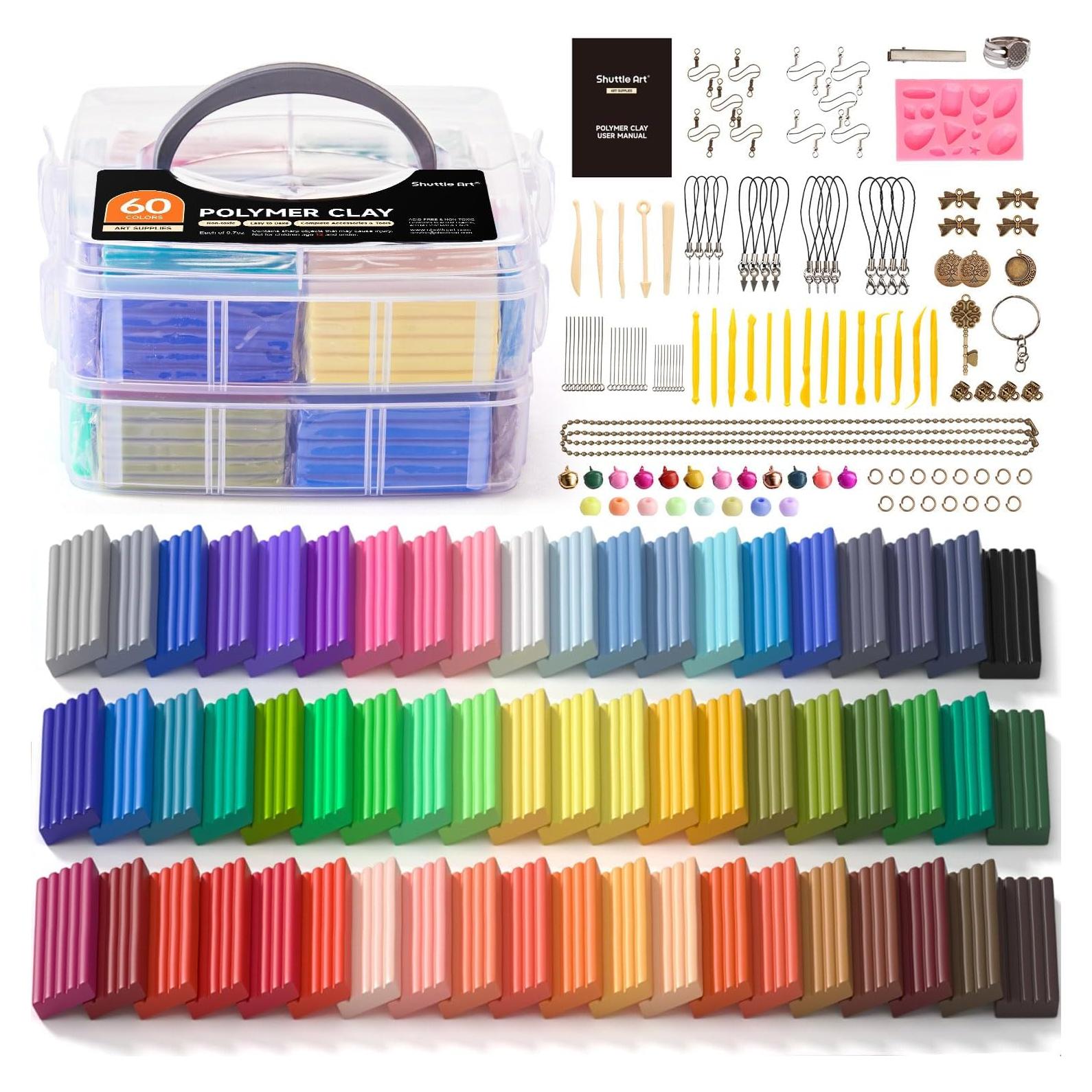 Kit de Arcilla Polimérica Shuttle Art - 60 Colores y 19 Herramientas