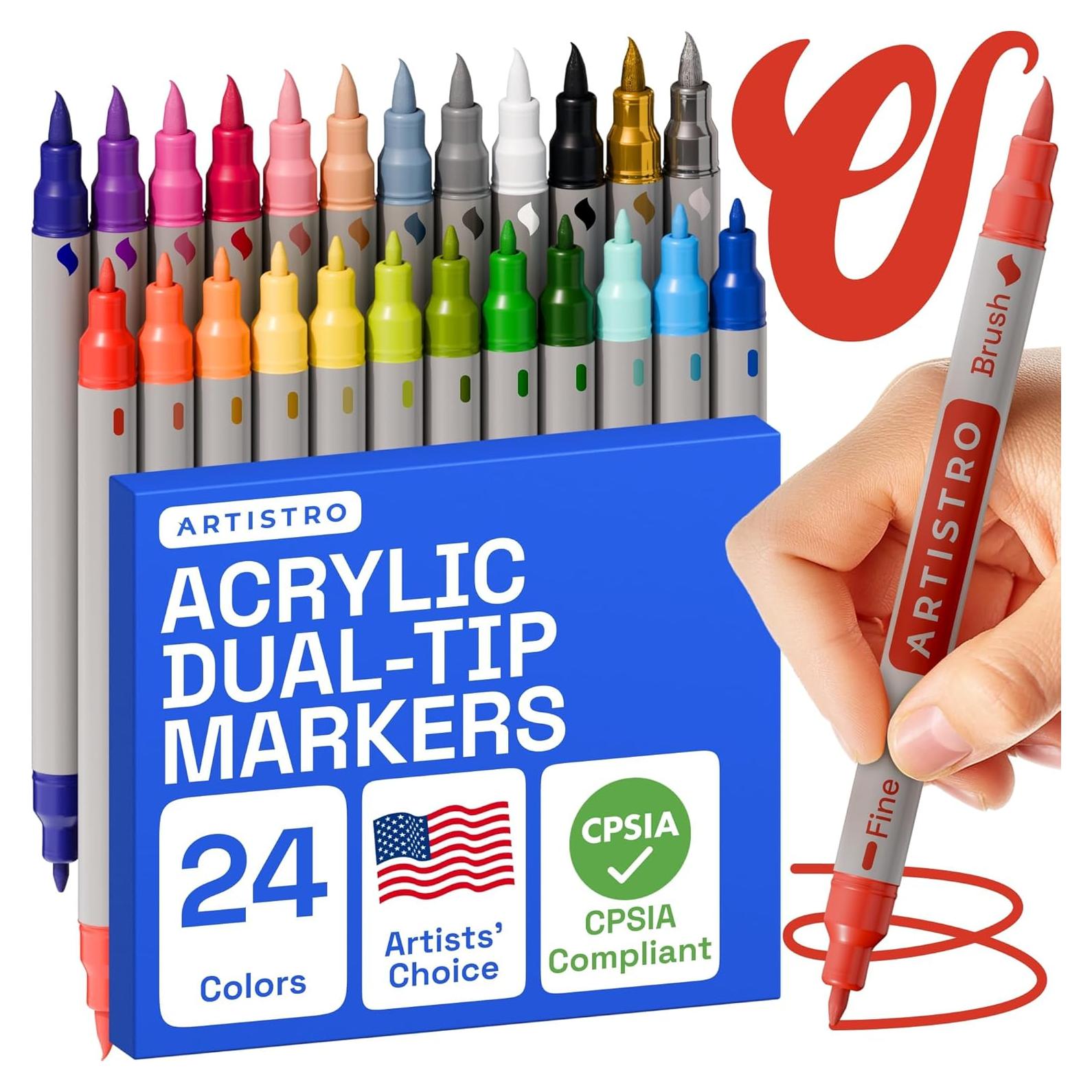 ARTISTRO 24 Marcadores Acrílicos Doble Punta para Pintura
