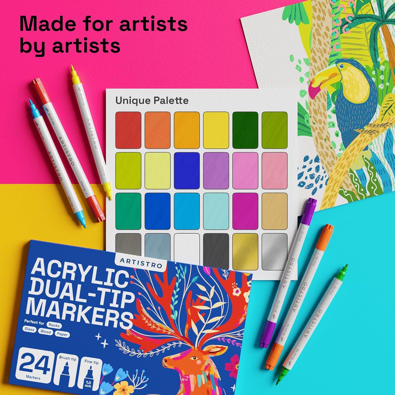 ARTISTRO 24 Marcadores Acrílicos Doble Punta para Pintura