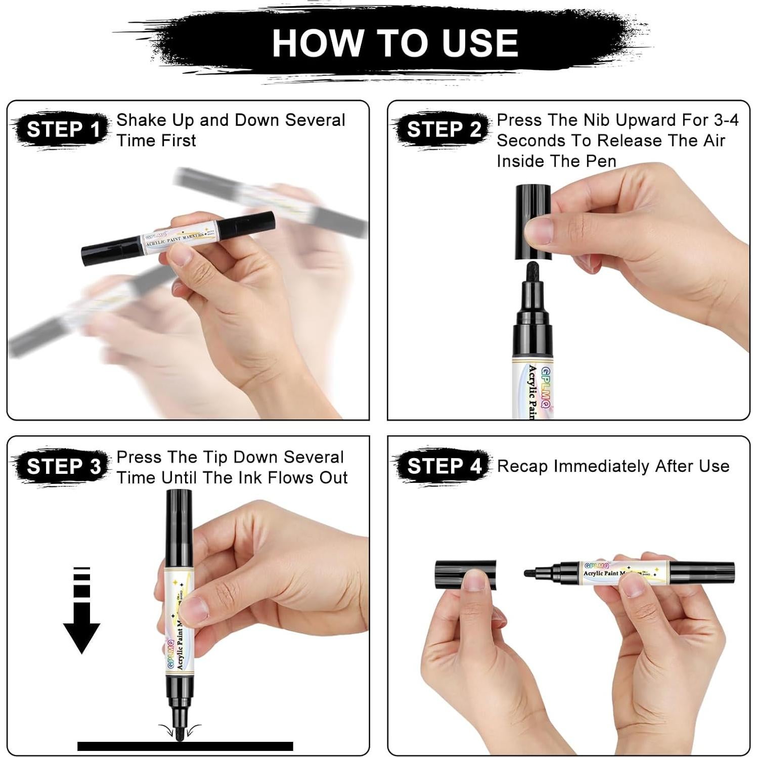 Marcadores de Pintura Acrílica Negra GPLMQ - Paquete de 4