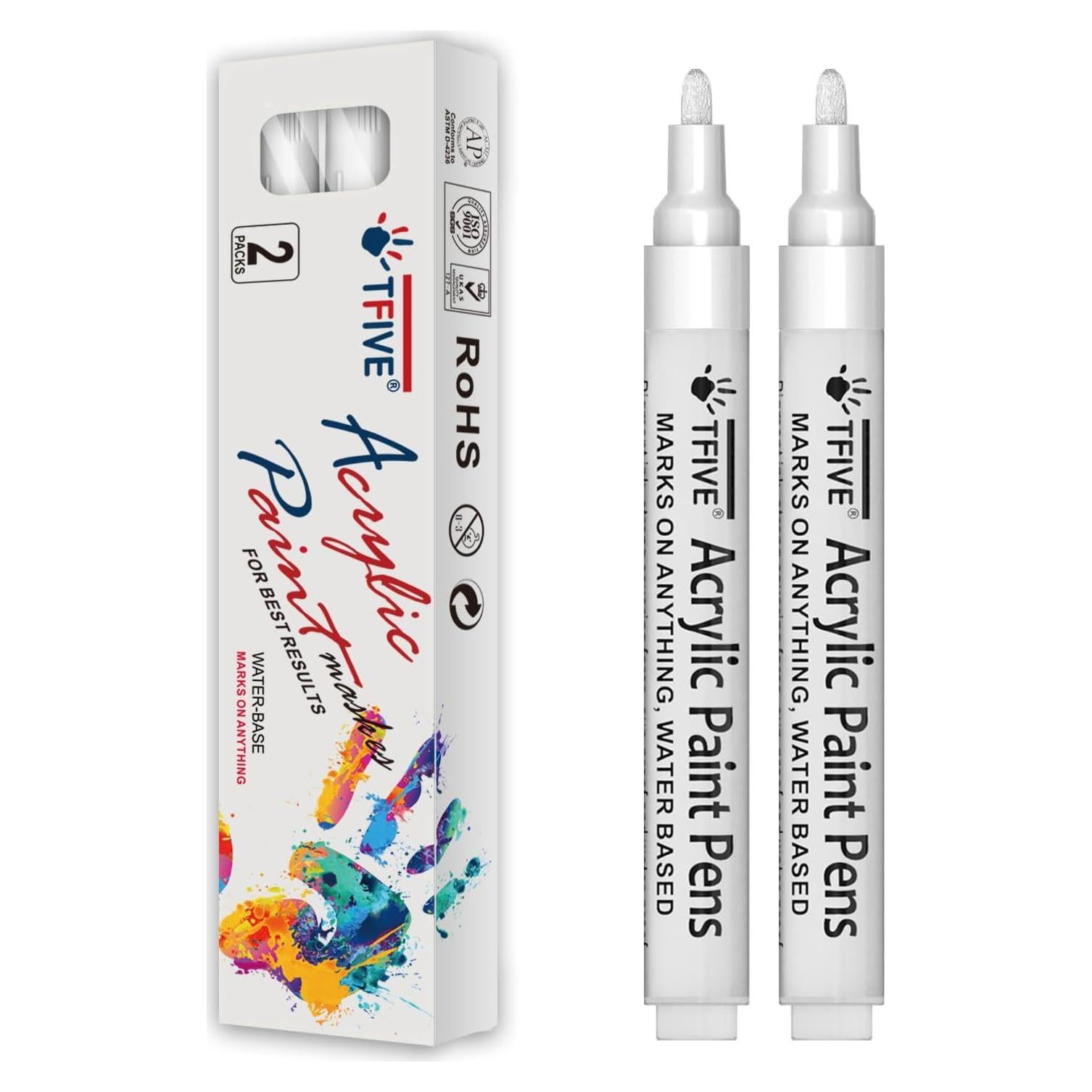 Marcadores de Pintura Acrílica TFIVE - Paquete de 2 Blancos 2-3mm