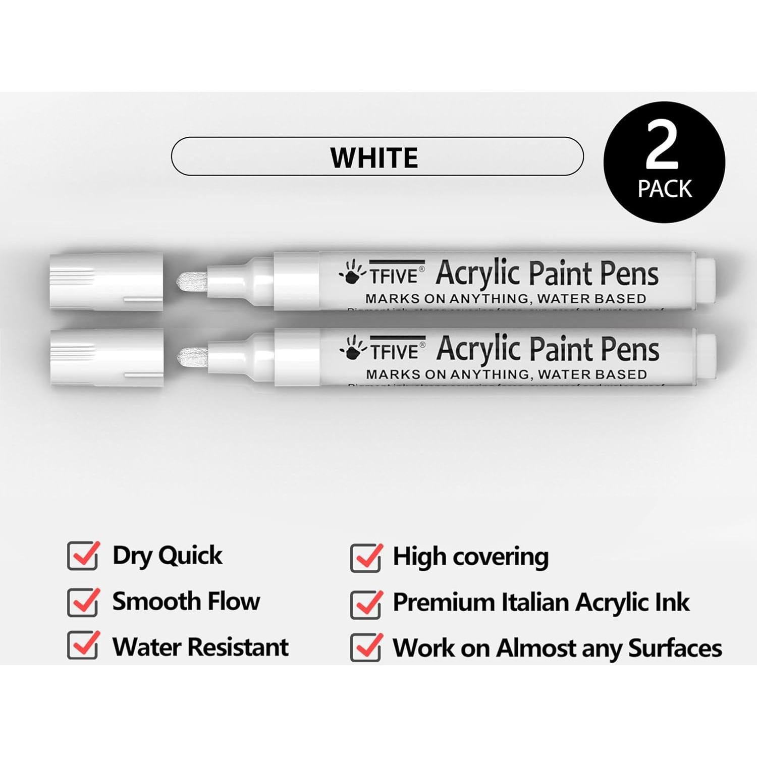 Marcadores de Pintura Acrílica TFIVE - Paquete de 2 Blancos 2-3mm