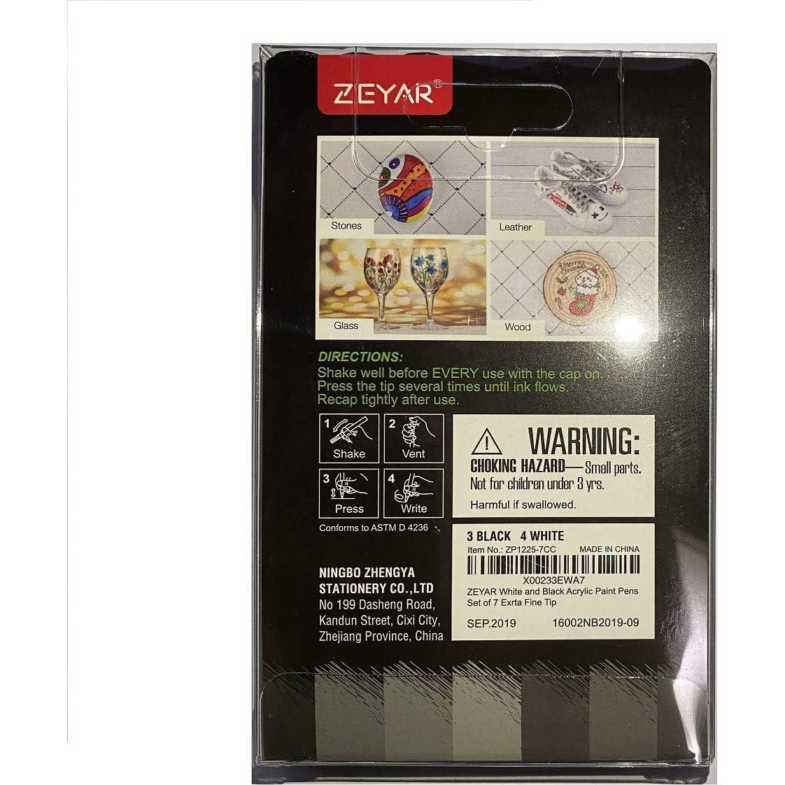 Set de 7 Pinturas Acrílicas ZEYAR Blanca y Negra 99.6g