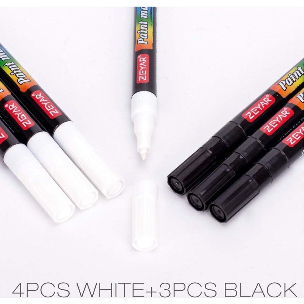 Set de 7 Pinturas Acrílicas ZEYAR Blanca y Negra 99.6g