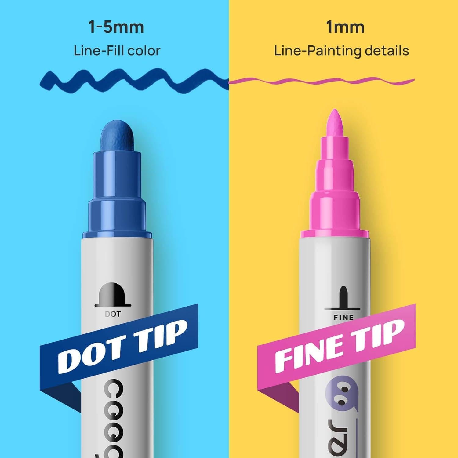 24 Marcadores de Pintura Acrílica Coogert Doble Punta 1-5mm