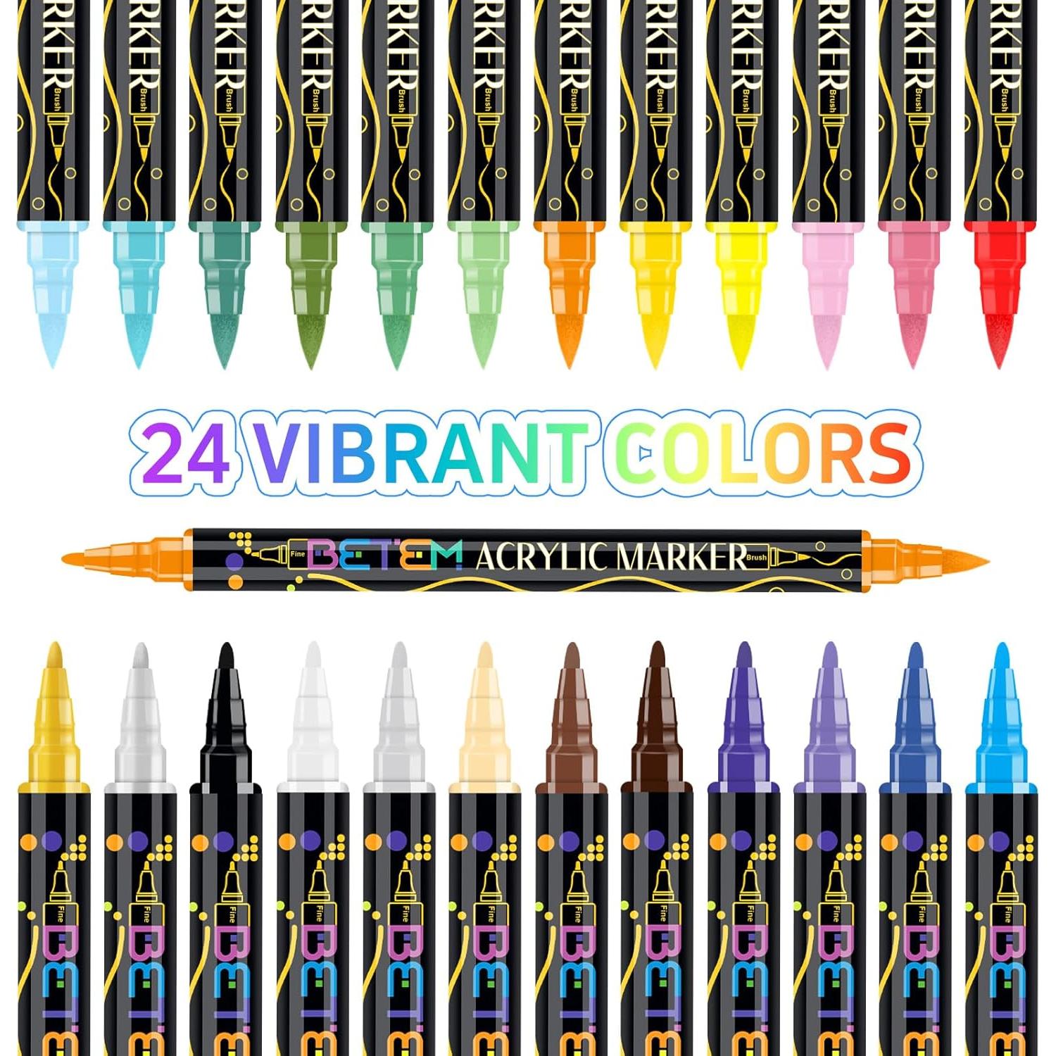 Marcadores Acrílicos Betem Doble Punta 24 Colores para Arte