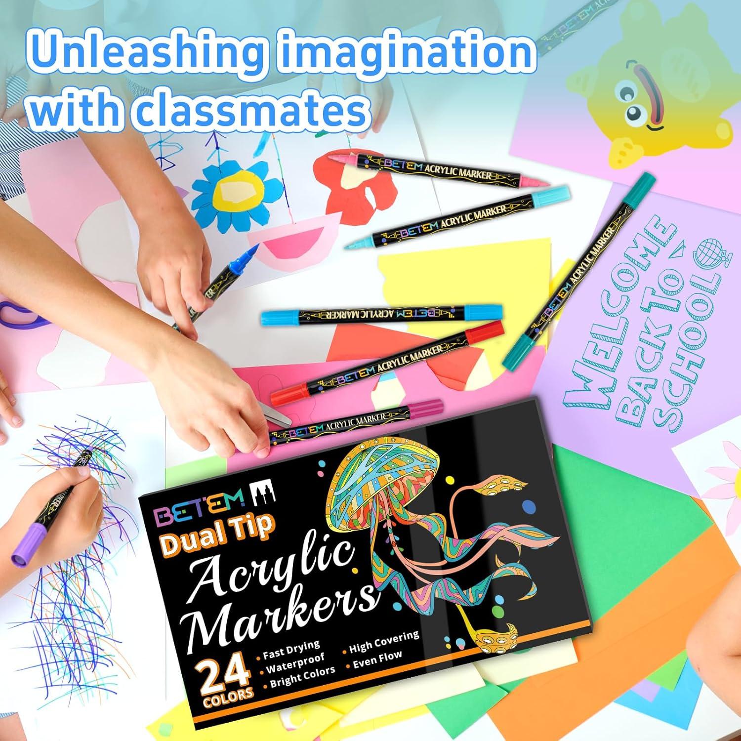Marcadores Acrílicos Betem Doble Punta 24 Colores para Arte