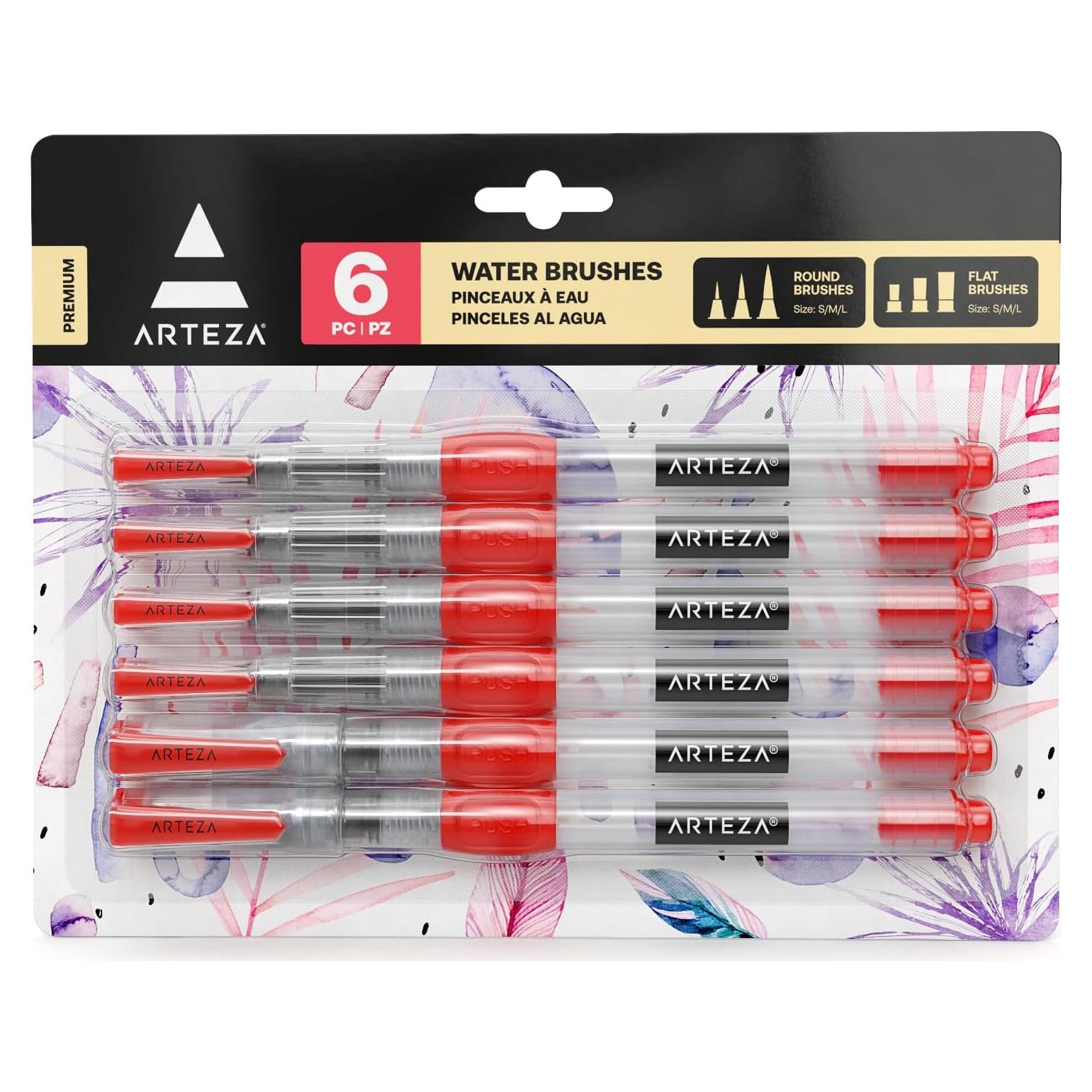 Set de 6 Pinceles de Agua Arteza con Puntas de Nylon para Acuarela