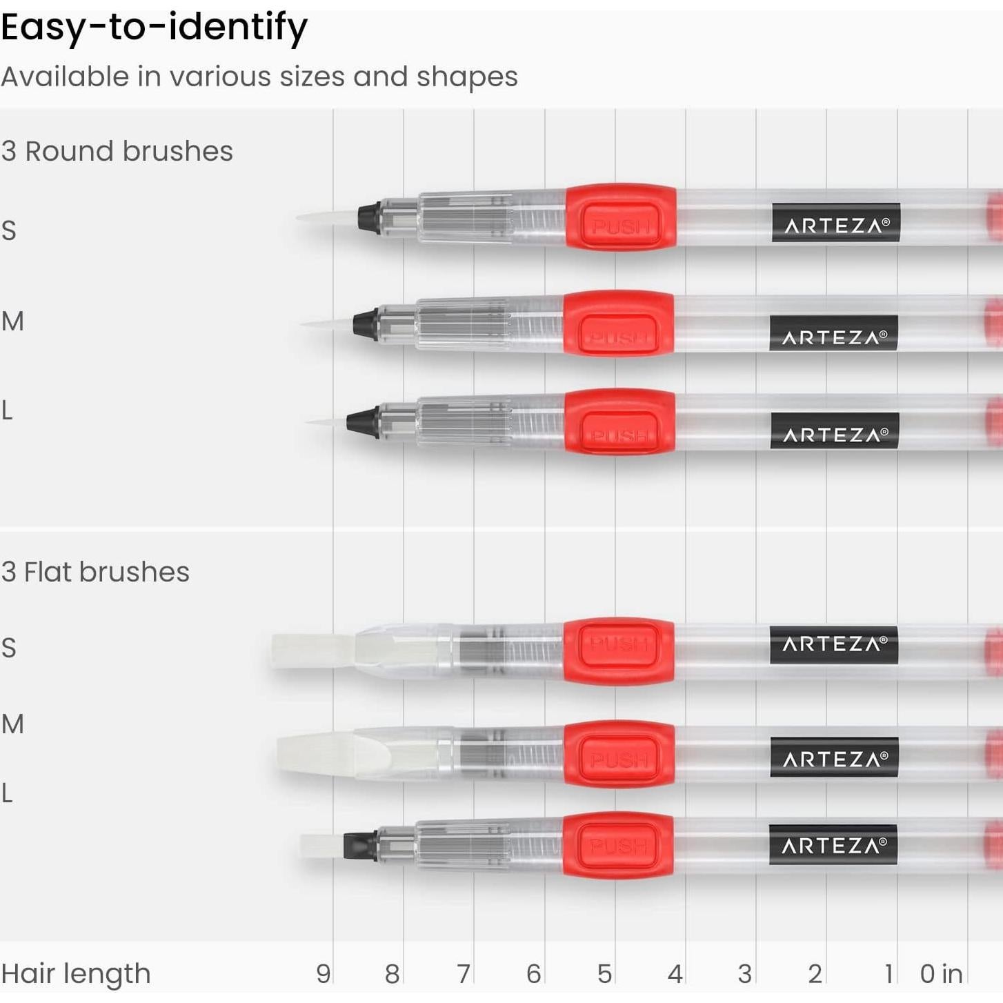 Set de 6 Pinceles de Agua Arteza con Puntas de Nylon para Acuarela