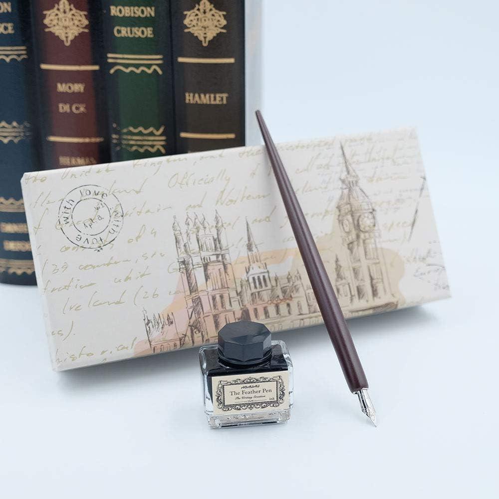 Juego de Caligrafía hhhouu con Pluma de Pavo Real y Tinta Negra