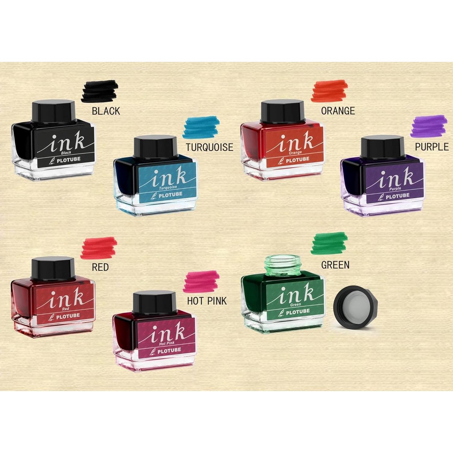 Juego de Caligrafía Plotube - Pluma de Madera y 7 Tintas