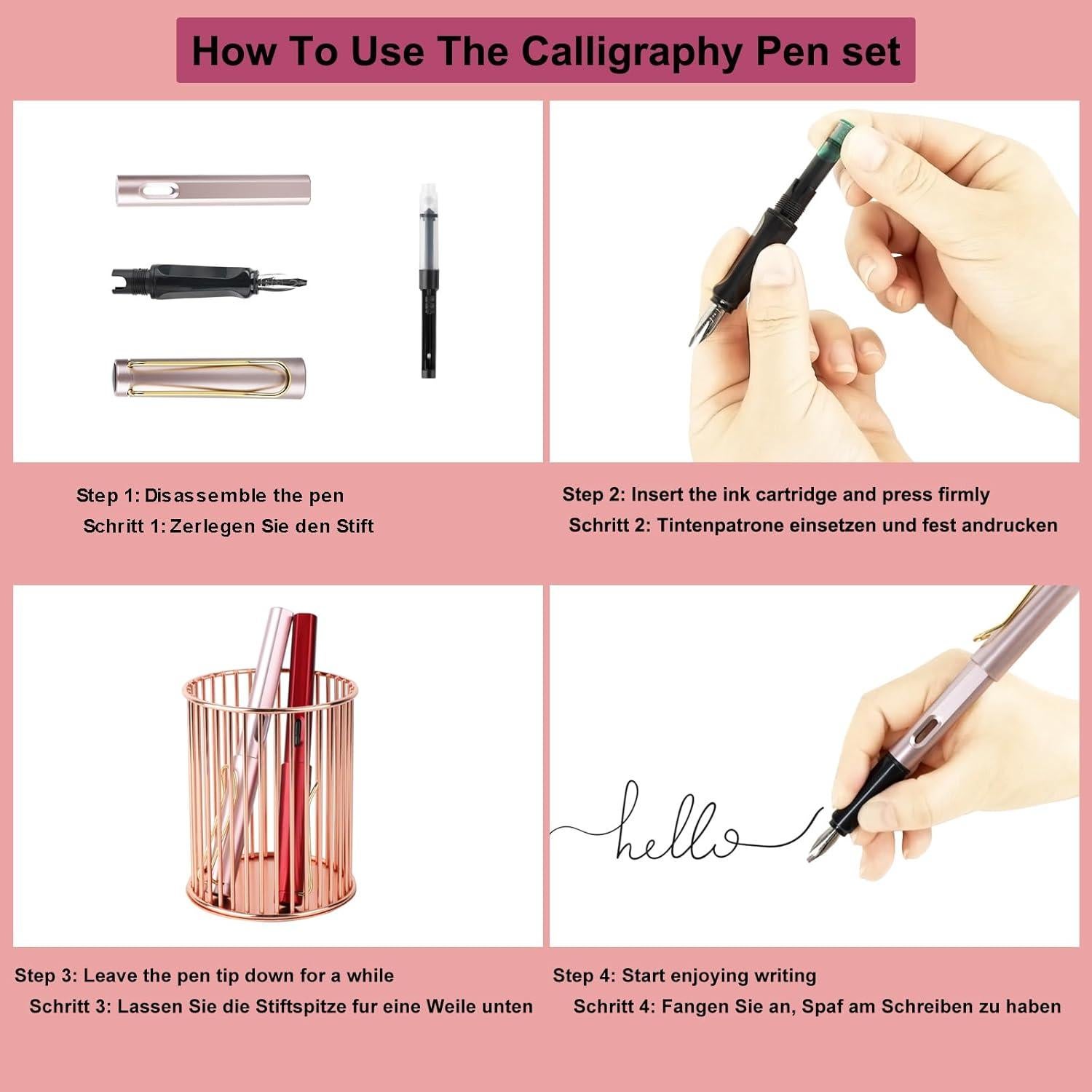 Juego de plumas de caligrafía TIANREN con 8 puntas y 60 cartuchos