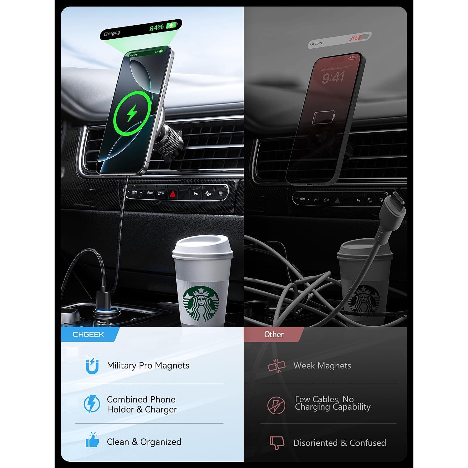 Cargador de coche Magsafe UPTOHIGH RC01 15W con LED azul