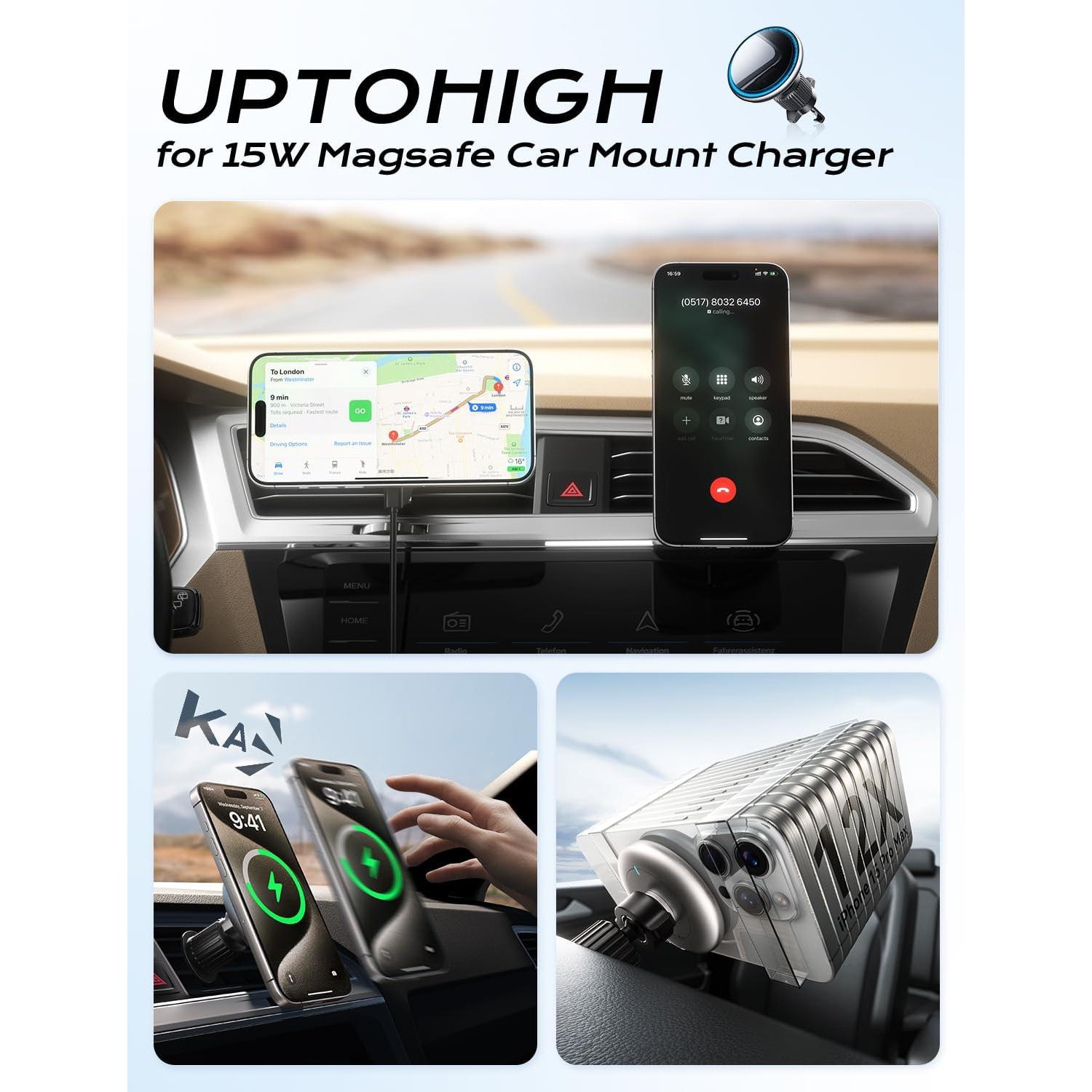 Cargador de coche Magsafe UPTOHIGH RC01 15W con LED azul