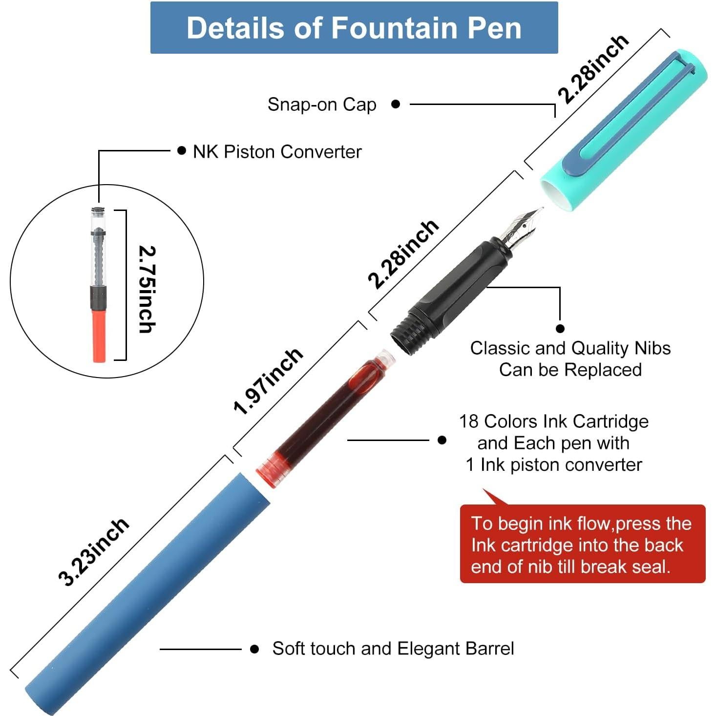 Juego de Caligrafía GC QUILL MU-20 - 2 Plumas y 18 Cartuchos