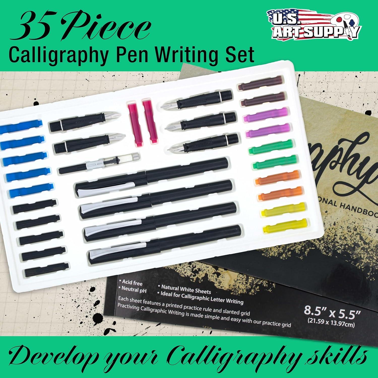 Juego de Caligrafía U.S. Art Supply 35 Piezas - 4 Plumas, 22 Tintas