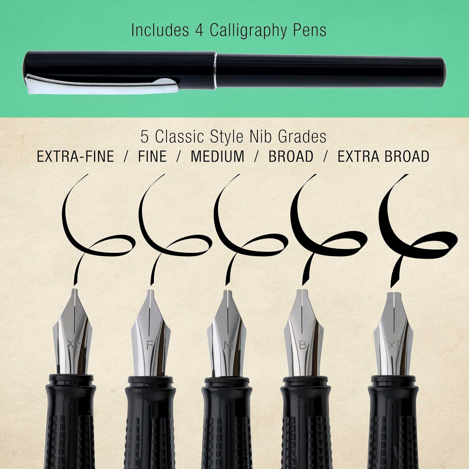 Juego de Caligrafía U.S. Art Supply 35 Piezas - 4 Plumas, 22 Tintas