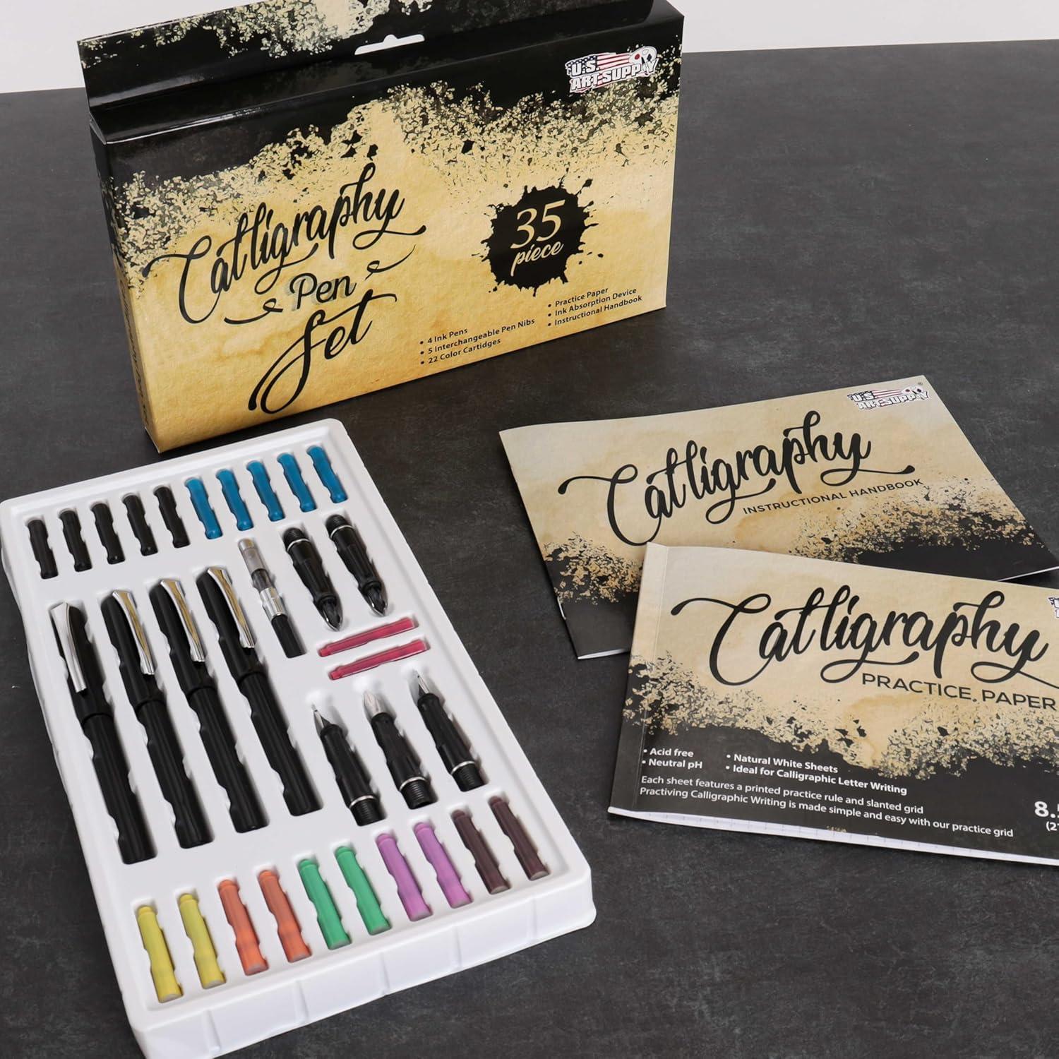 Juego de Caligrafía U.S. Art Supply 35 Piezas - 4 Plumas, 22 Tintas