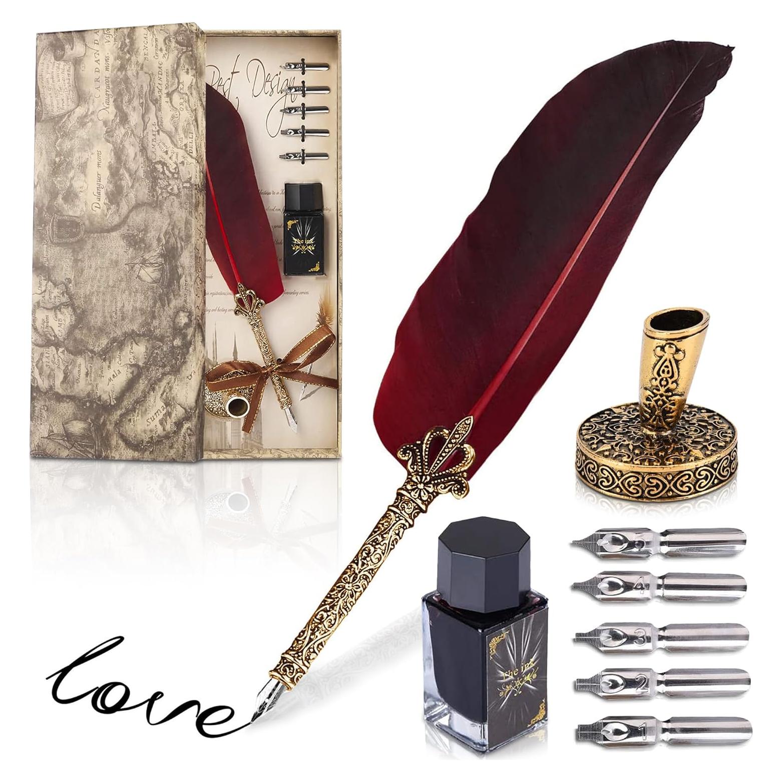 Juego de Pluma y Tinta Lagarto - Pluma Roja 30 cm