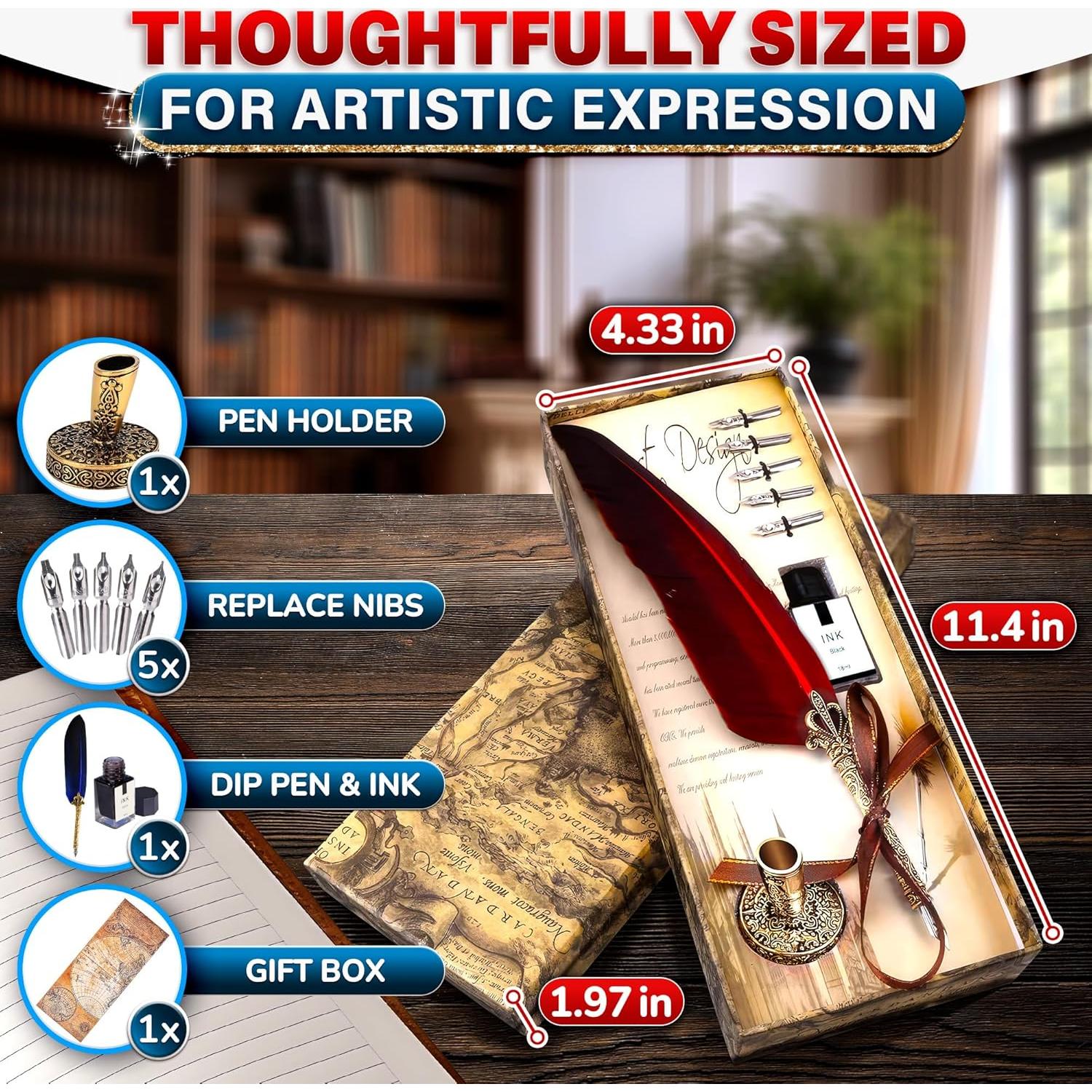 Juego de Pluma y Tinta Lagarto - Pluma Roja 30 cm