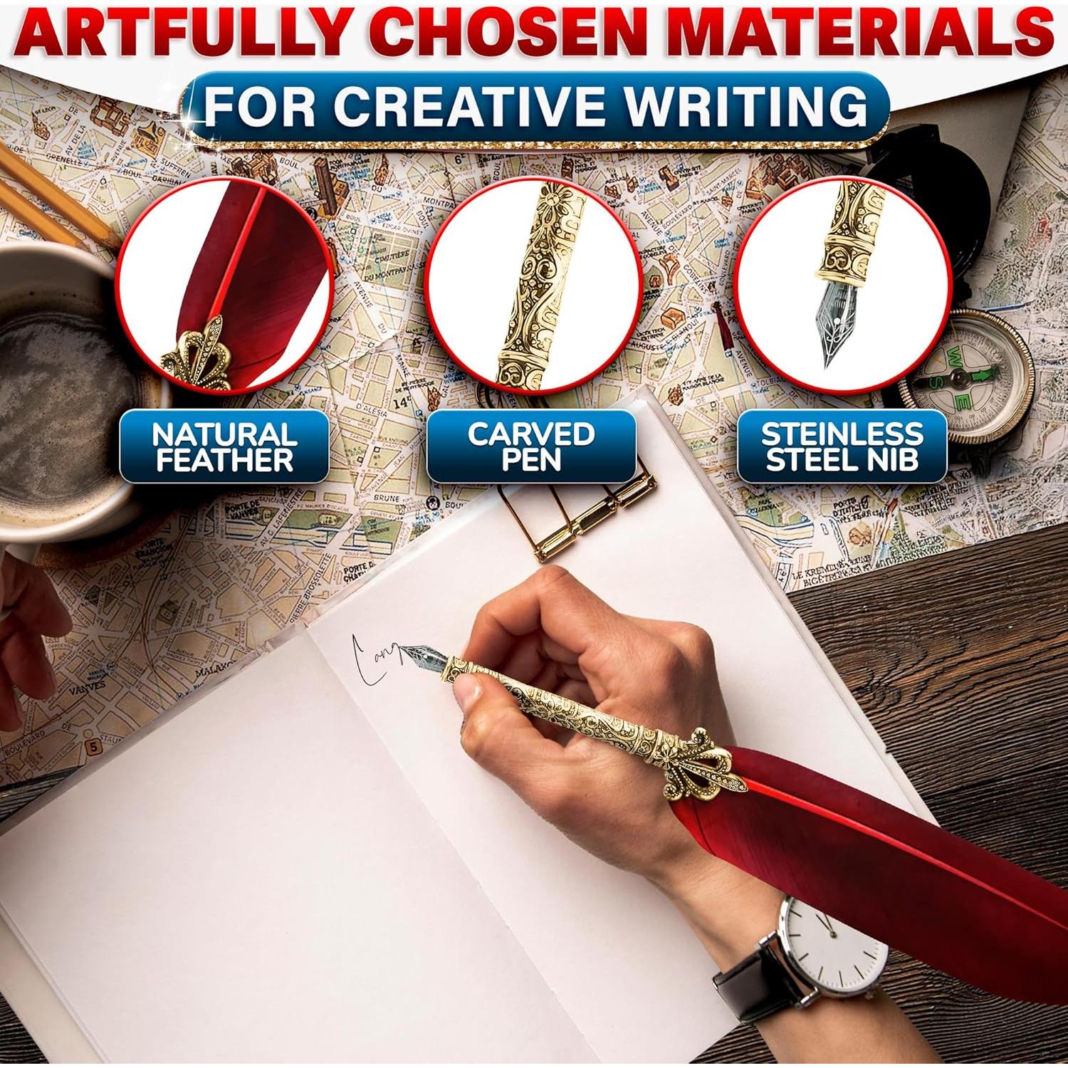 Juego de Pluma y Tinta Lagarto - Pluma Roja 30 cm