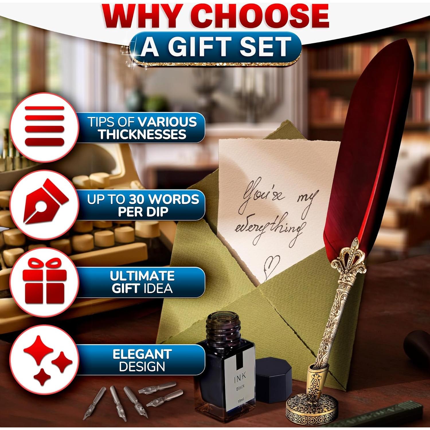 Juego de Pluma y Tinta Lagarto - Pluma Roja 30 cm