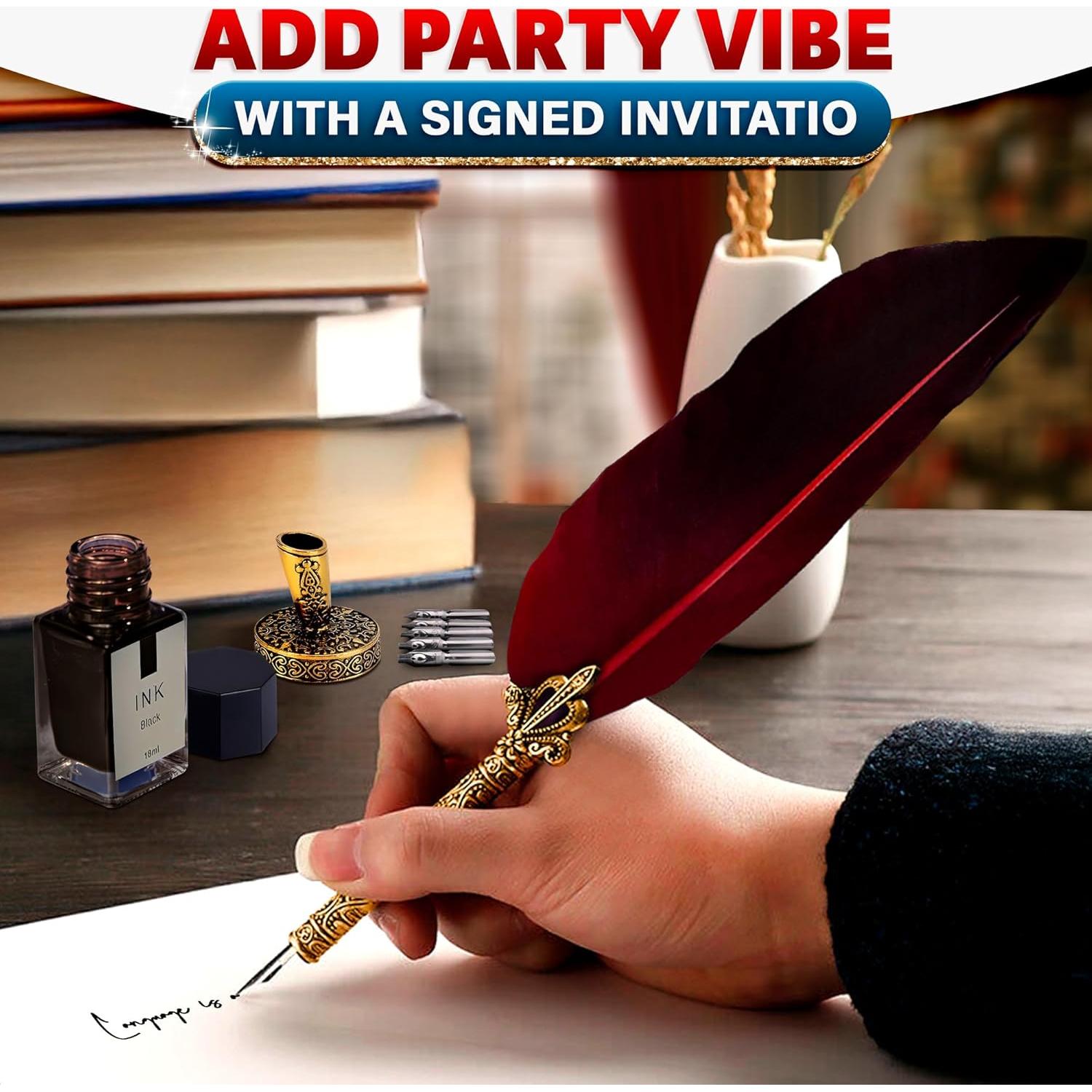 Juego de Pluma y Tinta Lagarto - Pluma Roja 30 cm