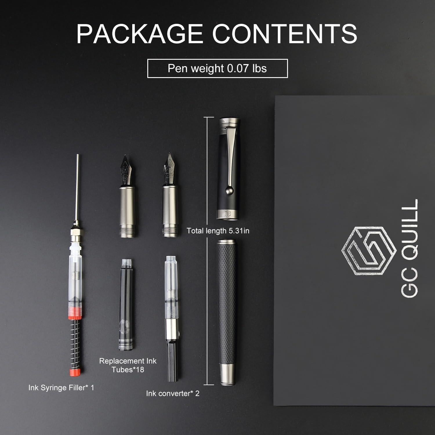 Juego de Pluma Fuente GC QUILL MU-13 con 18 Cartuchos de Tinta