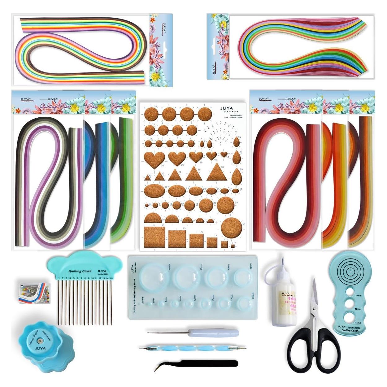 Kit de Quilling de Papel JUYA Azul 960 Tiras 3mm con Pegamento