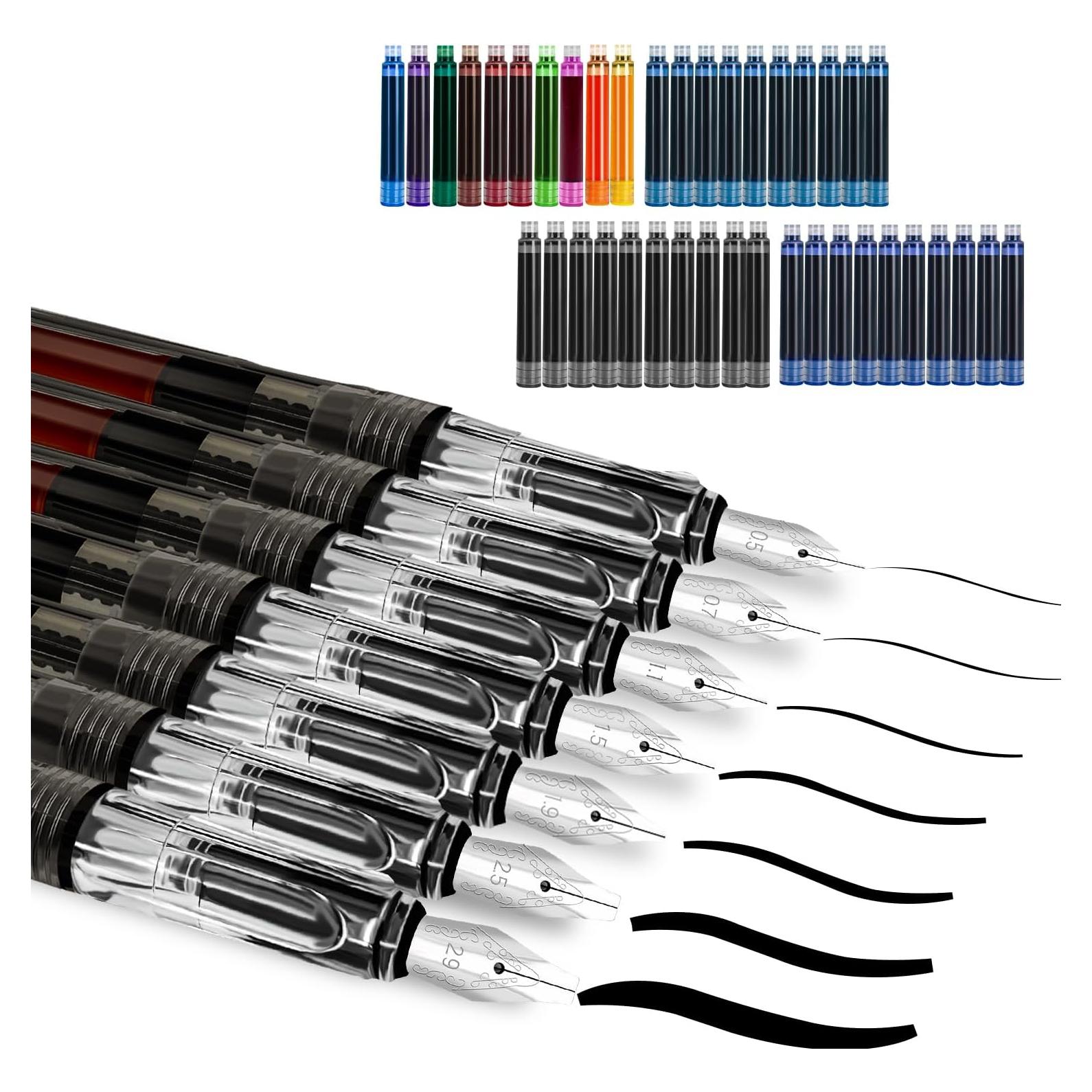 Juego de Caligrafía Wonwood 7 Plumas Estilográficas 40 Cartuchos