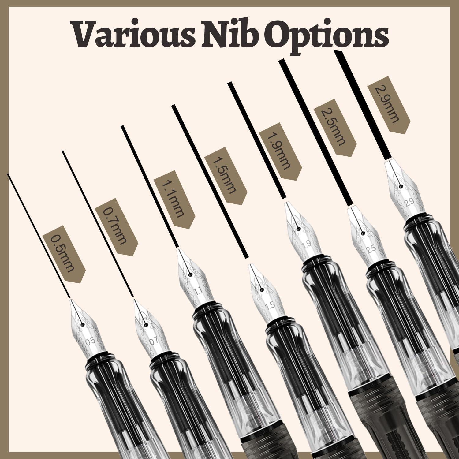 Juego de Caligrafía Wonwood 7 Plumas Estilográficas 40 Cartuchos