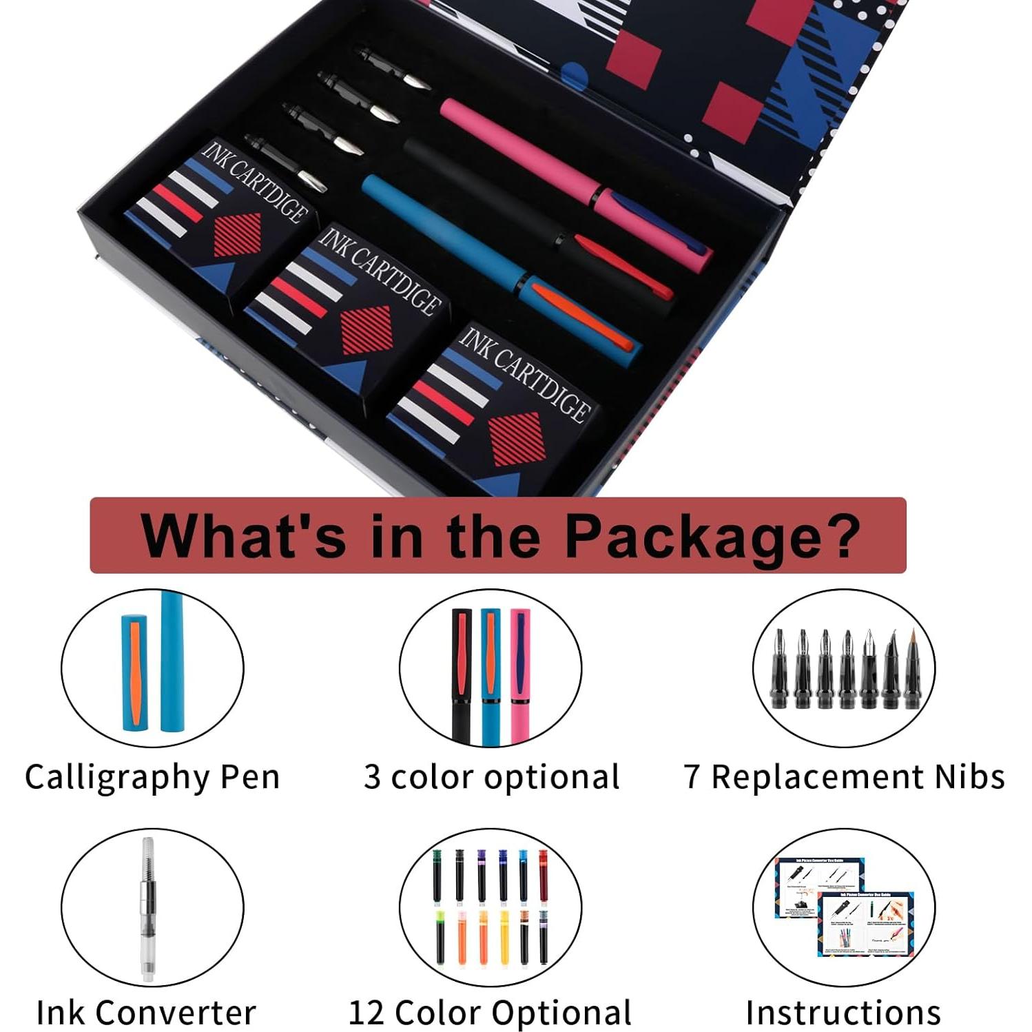 Juego de Plumas Caligráficas DTianSir con 7 Puntas y 60 Cartuchos