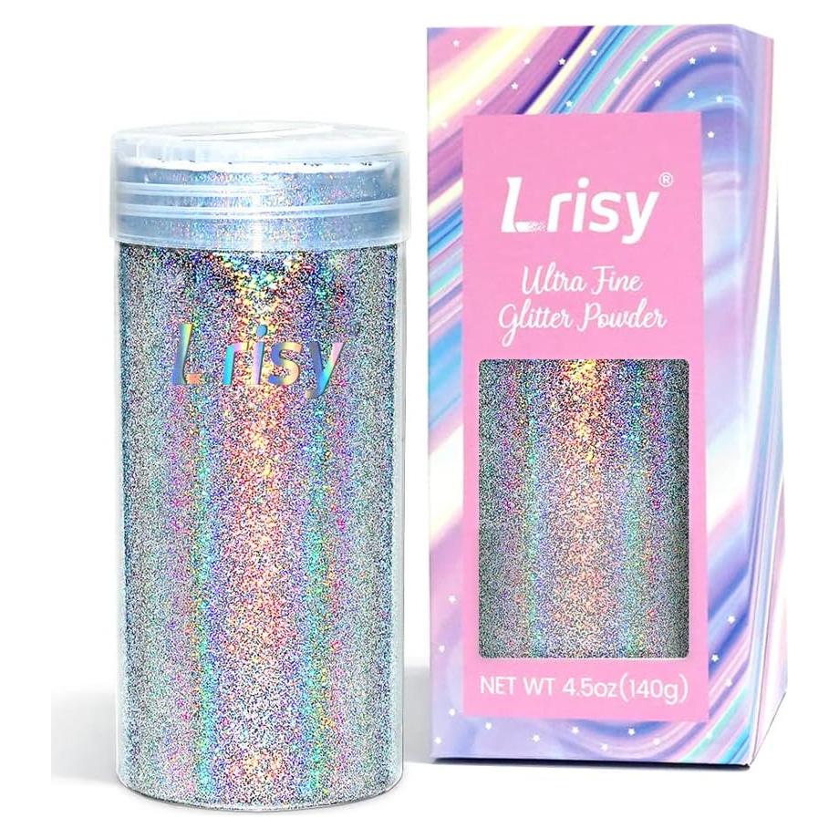 Purpurina Holográfica Extra Fina Lrisy 140g Plateado