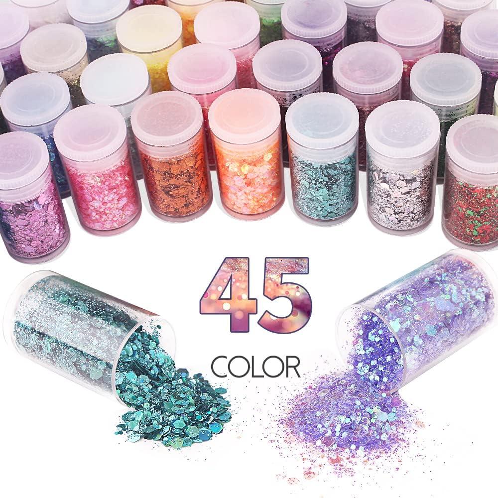 Set de Purpurina Holográfica Gruesa y Fina Linwulte - 45 Colores