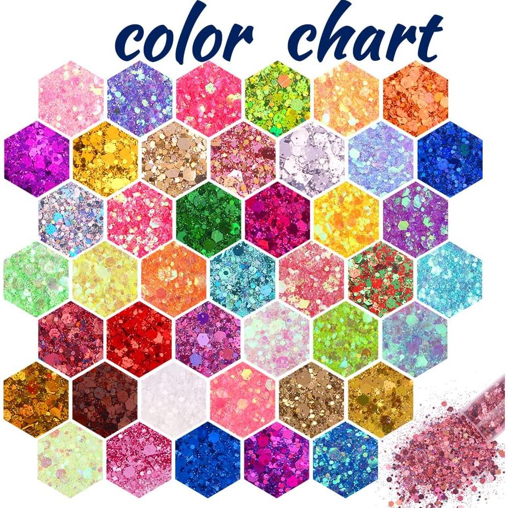 Set de Purpurina Holográfica Gruesa y Fina Linwulte - 45 Colores