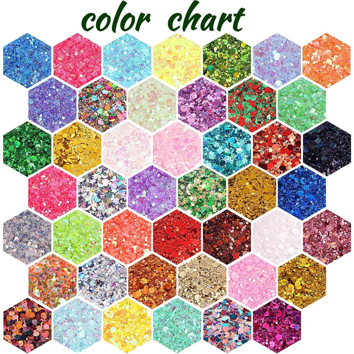 Set de Brillo Chunky y Fino Linwulte - 45 Colores para Manualidades y Belleza