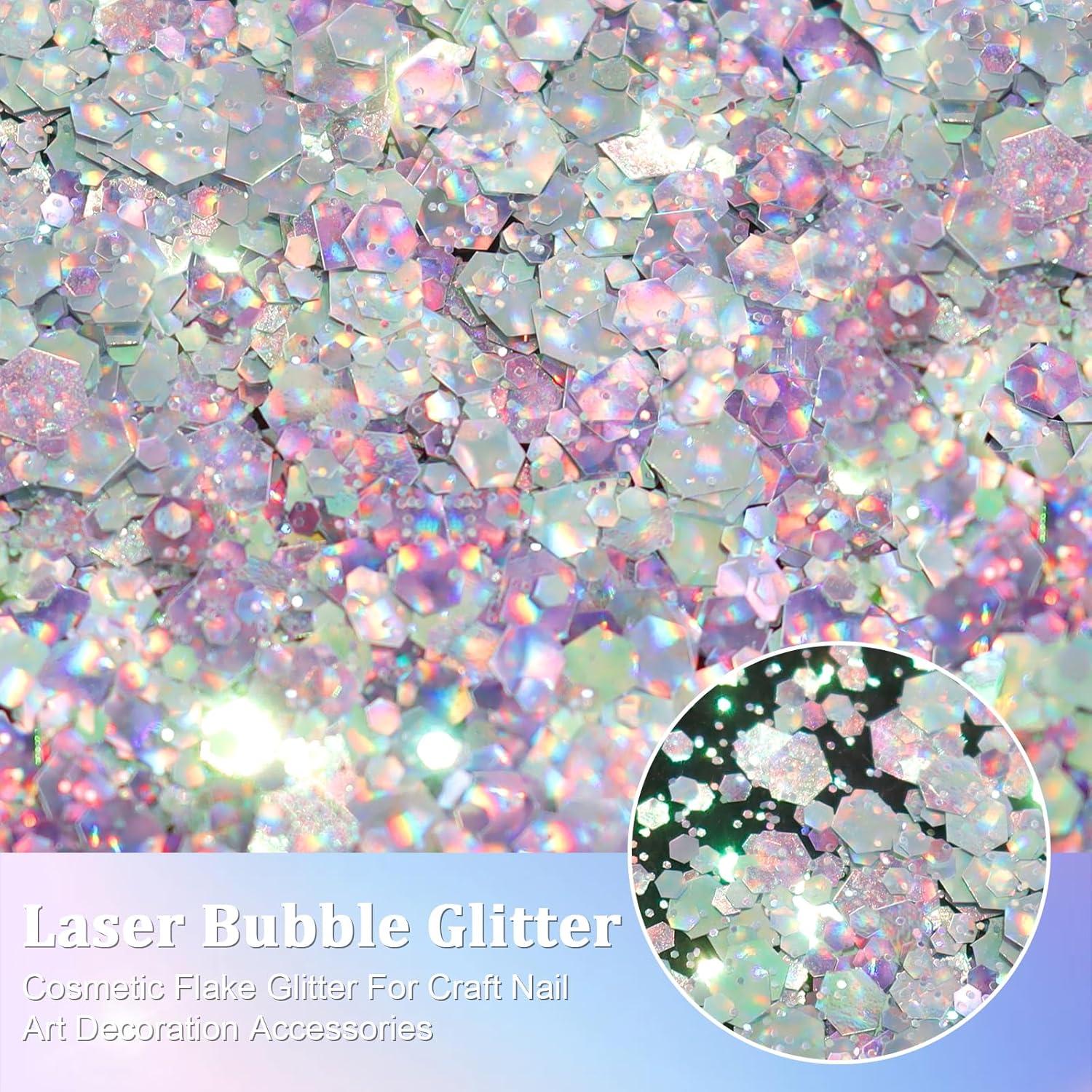 Purpurina Holográfica Gruesa Renfio 50g Plata Iridiscente