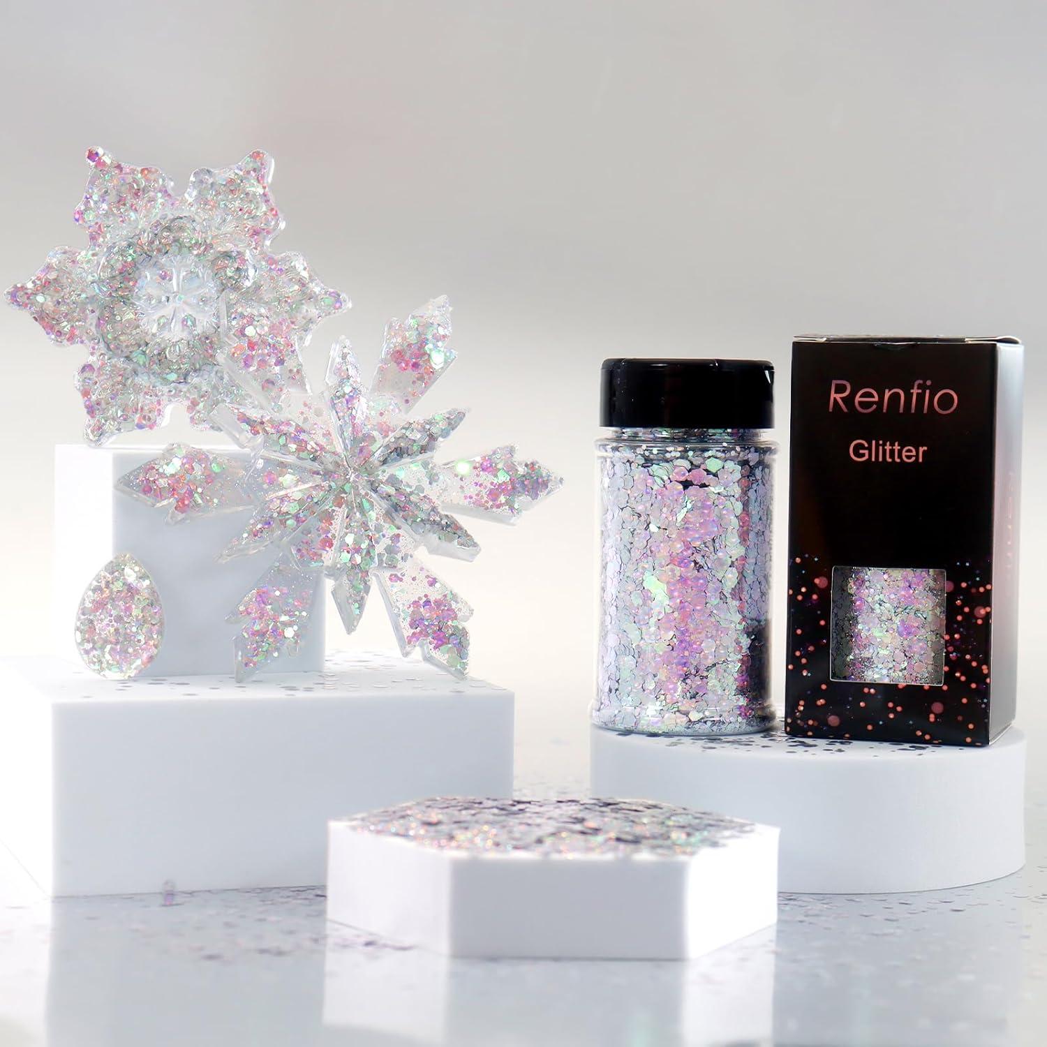 Purpurina Holográfica Gruesa Renfio 50g Plata Iridiscente