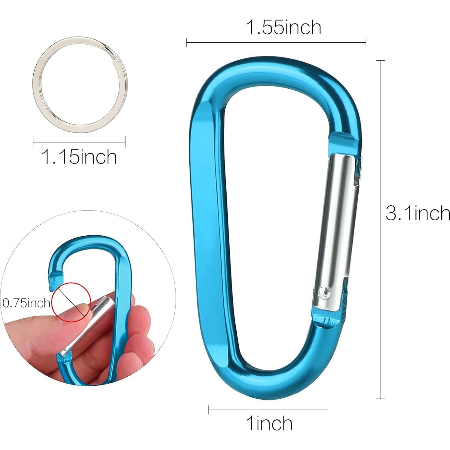 6 Clips de Carabiner de Aluminio CampTek 79mm Multicolor